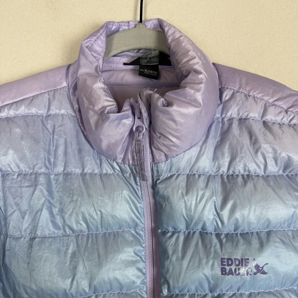 Eddie Bauer Jacket Kids 14-16 Purple Ombre Down Puffer‎ Full Zip Winter Warm